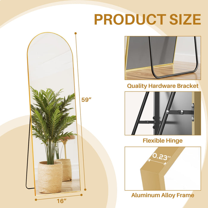 Parcus Full Length Mirror with Stand, Shatterproof Floor Mirror for Bedroom, Living Room, Wall Mounted or Leaning, Aluminum Frame Body Mirror