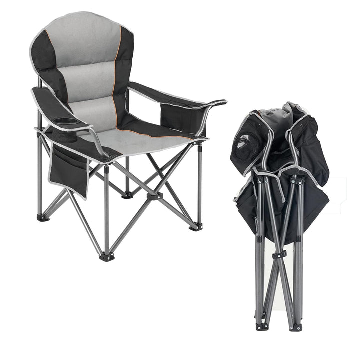 Blorly 2 PCS Oversized Camping Chair, Folding Chairs with Padded Back and Armrest, Steel Frame with Cooler Bag, Storage Netting Cup Holder, Blue