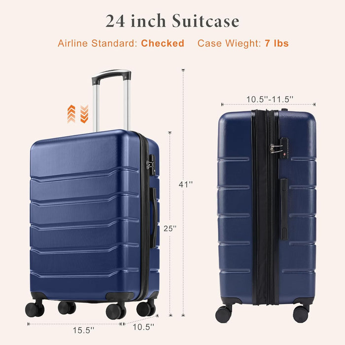 Sybels 24 Inch Carry On Luggage, Hard Shell Expandable Suitcase with TSA Lock and Double Spinner Wheels, Blue