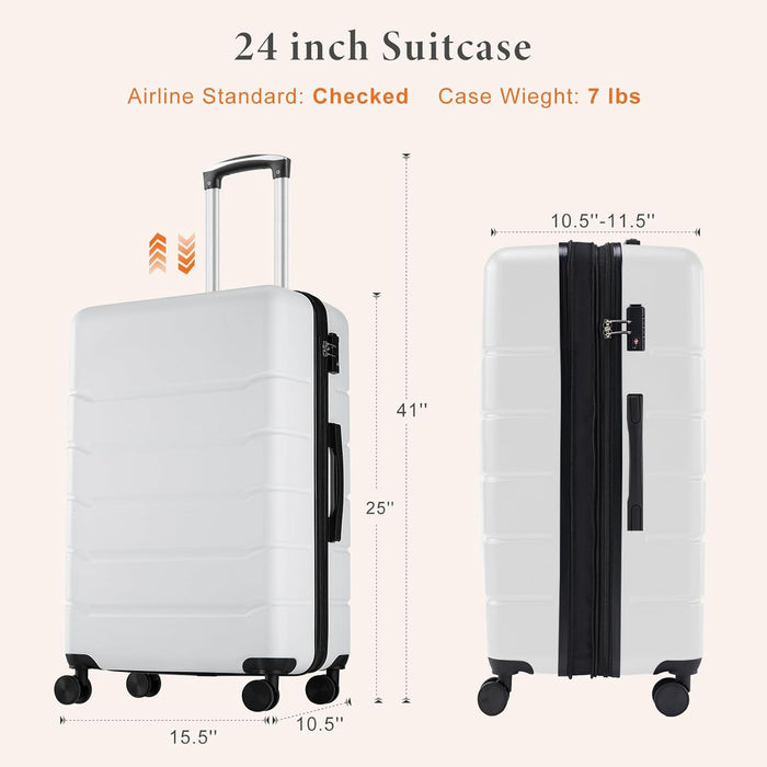 Sybels 24 Inch Carry On Luggage, Hard Shell Expandable Suitcase with TSA Lock and Double Spinner Wheels, White