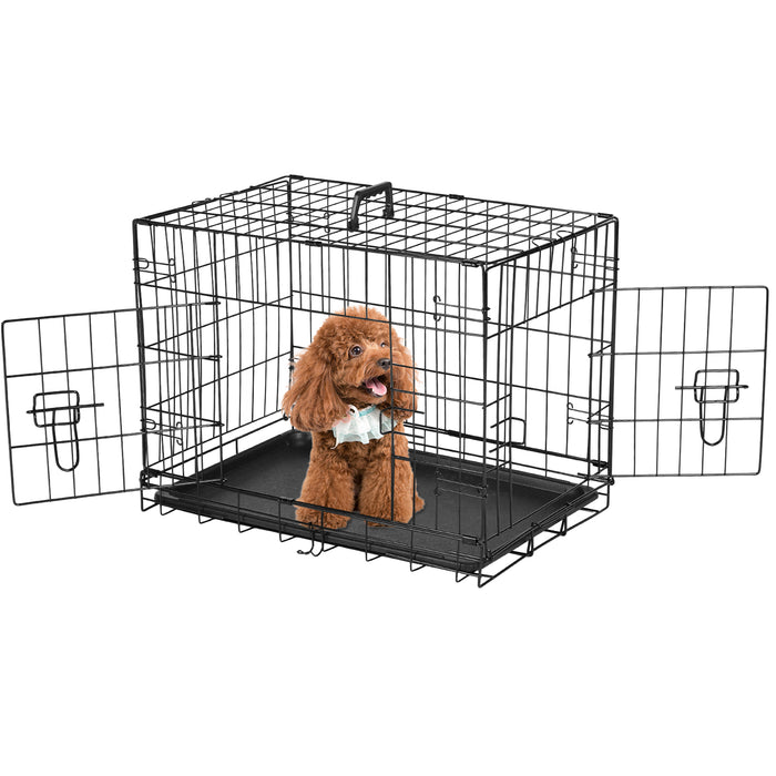 Dog Crate, 24 Inch Small Wire Kennel with Divider Panel, Metal Cages with Double Door, Leak-Proof Pan Tray, Folding Portable for Indoor Outdoor Travel