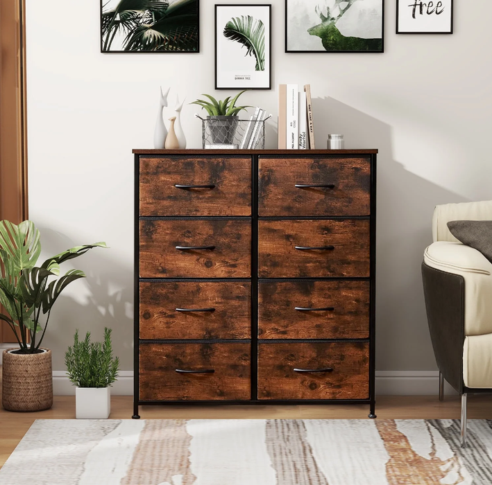 8 Drawers Dresser for Bedroom with Metal Frame, Wood Tabletop, Storage Chest Drawers