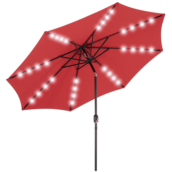 Taoset 10ft Solar LED Outdoor Umbrella with Tilt Function - UPF 50+ Waterproof Patio Shade with Metal Frame for Deck, Yard & Market, Red