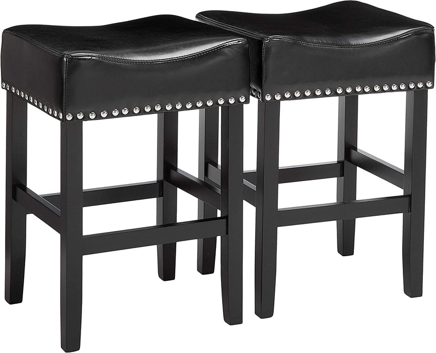 Blorly Saddleback Bar Stools, Backless Counter Stools, Metal Base with Modern PU Leather Saddle Seats, Black, Set of 2