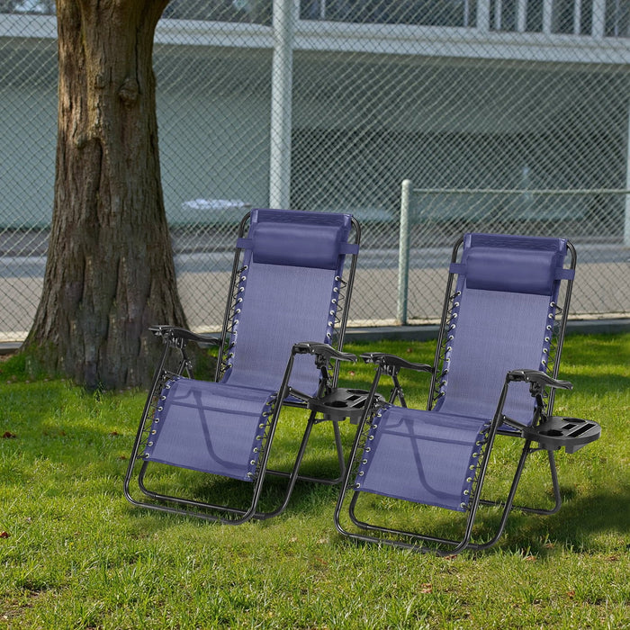 Adjustable Zero Gravity Chair Set of 2 , With Pillow and Cup Holder, Lounge Chair Recliners for Patio, Poolside, Garden, Backyard, Lawn