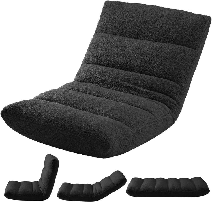 Simenmax 5-in-1 Adjustable Floor Chair with Memory Foam, Folding Gaming Lounger & Sleeper Bed, Padded Recliner for Back Support, Self-Supporting Floor Sofa, Black