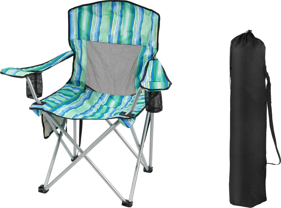 Simenmax Folding Camping Chair Recliner - Portable Outdoor Chair with Mesh Back, Cup Holder & Storage for Beach, Lawn, Camping，Turquoise