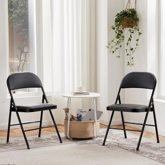 Parcus Folding Chairs with Padded PU Leather Seat and Metal Frame, Indoor/Outdoor Use