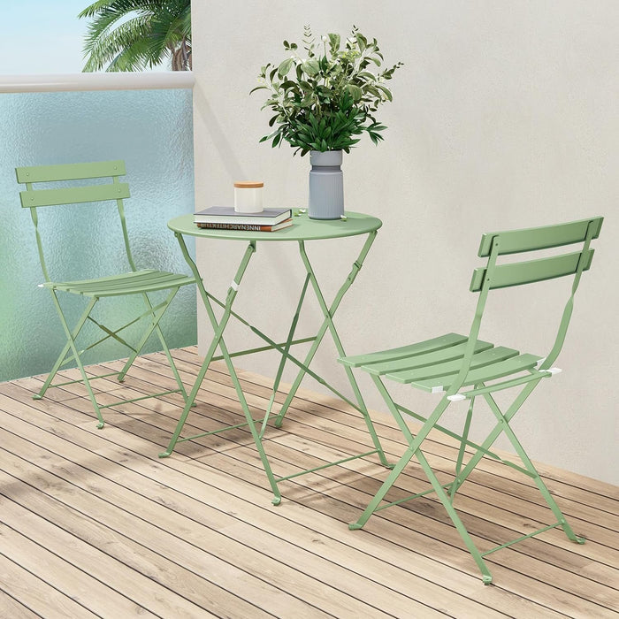 Premium Steel Patio Bistro Set, Folding Outdoor Patio Furniture Sets, 3 Piece Patio Set of Folding Patio Table and Chairs,Bean Green