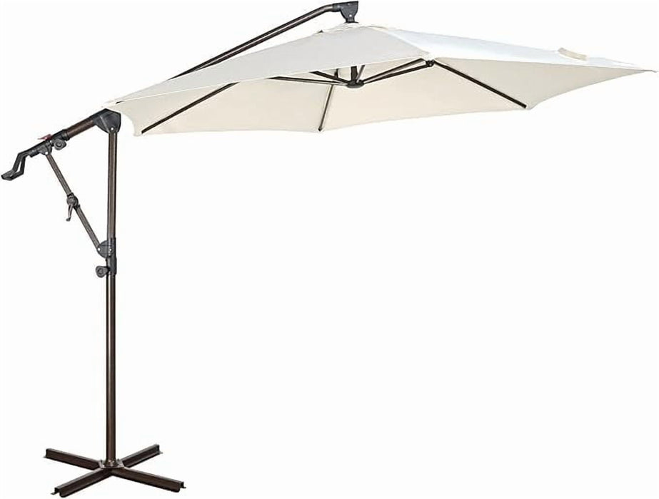 Betcozy Offset Patio Umbrella, 10 Ft 360掳 Rotated Hanging Patio Umbrella with UV Protection, Tilt and Crank Button, for Outdoors, Yard, Poolside, Lawn, White