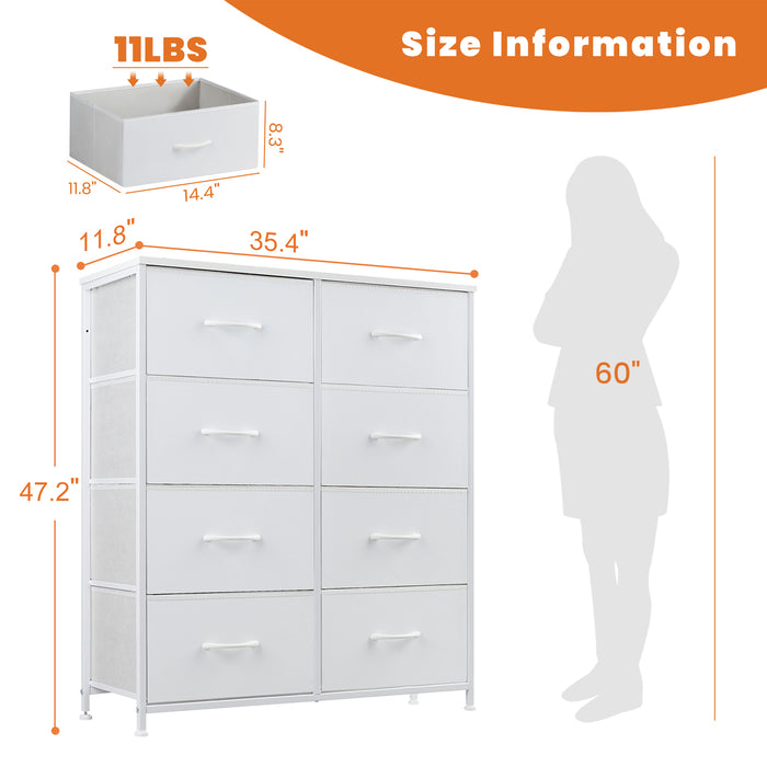 Bigleap 8 Drawer Dresser, Fabric Storage Tower Organizer with Wood Top and Steel Frame for Bedroom, Closet, Hallway, Entryway,White