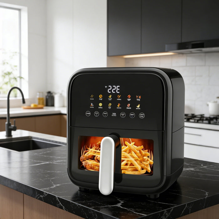 Blorly Air Fryer, 7.5-Quart Smart Air Fryer, 12-in-1 Functions - Air Fry, Roast, Reheat, Dehydrate, Bake, Steam, and More, 400°F Max Temperature, Black