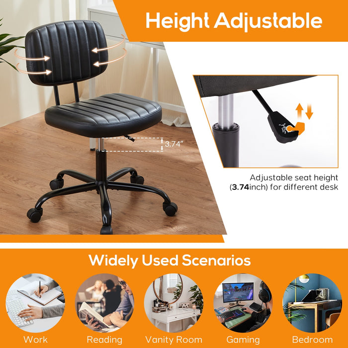 Aidoly Office Desk Chair, Armless Computer Chair with Lumbar Support, PU Leather Low Back Task Chair with Wheels