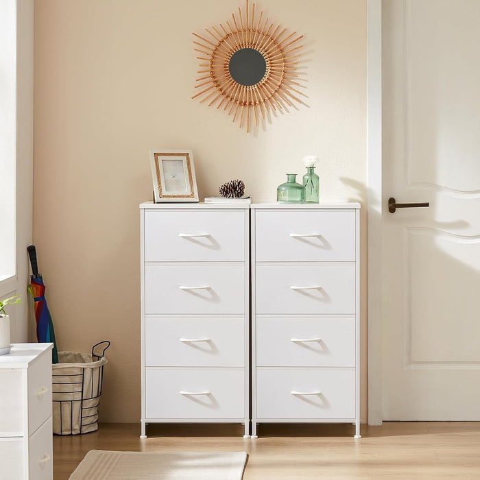 Betcozy 4-Drawer 37.7" Nightstand Storage Dresser, Narrow Closet Organizer Cabinet & Space-Saving Bedroom Dresser, Steel Frame, Wooden Top, White