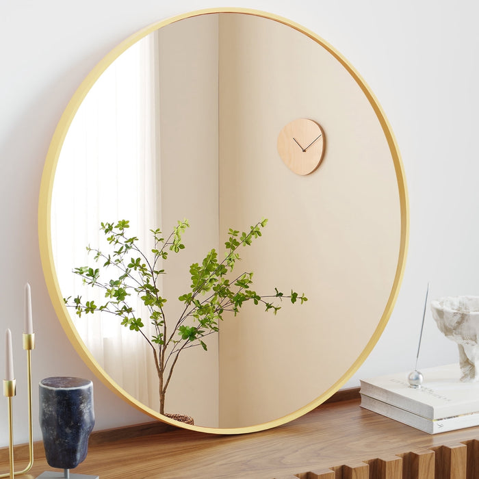 Taoset 30 Inch Round Gold Bathroom Mirror - Shatterproof Aluminum Frame Wall Mirror, High-Definition Glass