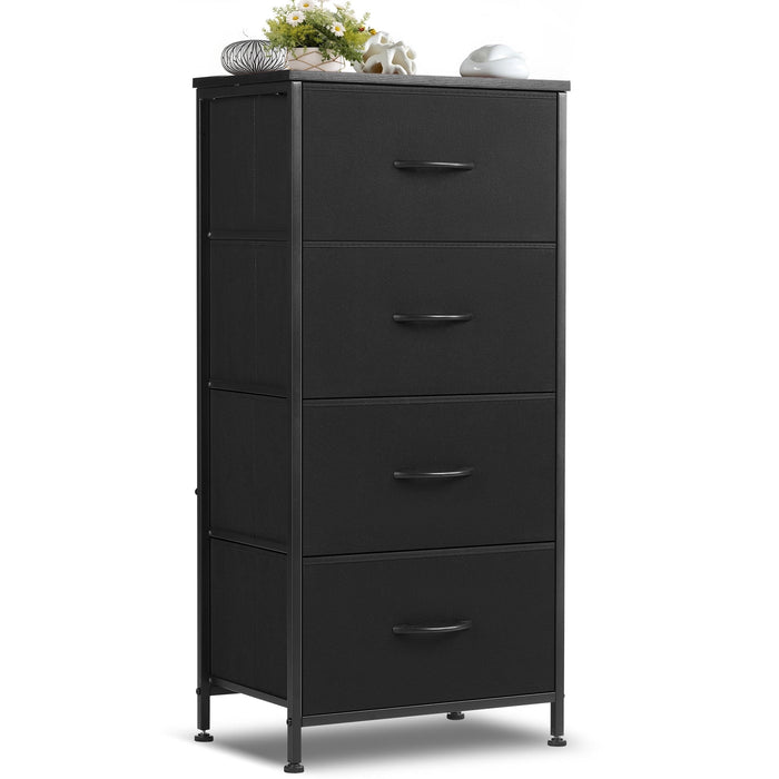 Nextay 4-Drawer Fabric Storage Dresser, End Table with Steel Frame & Wooden Top, Organizer Unit for Living Room, Entryway, Black