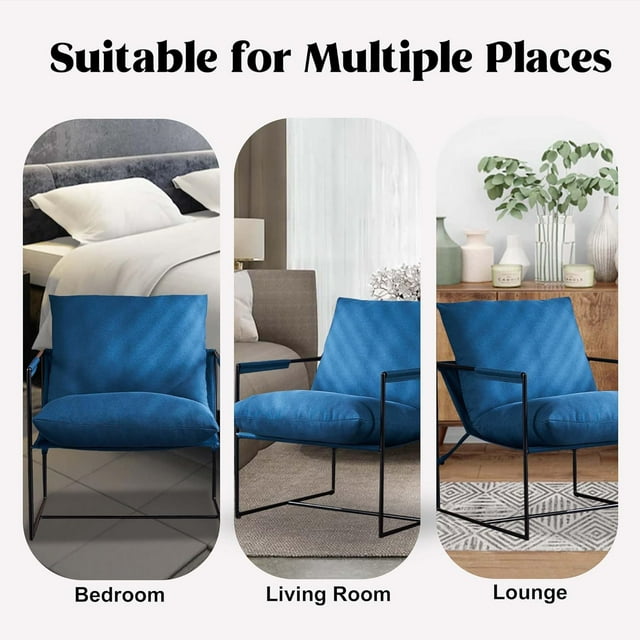 Modern Accent Linen Sling Chair Indoor for Living Room Bedroom and Office Metal Framed Armchair with Soft Bag Cushion Modern Accent Comfy Chair for Lounge Minimalist Style Chair, Dark Grey