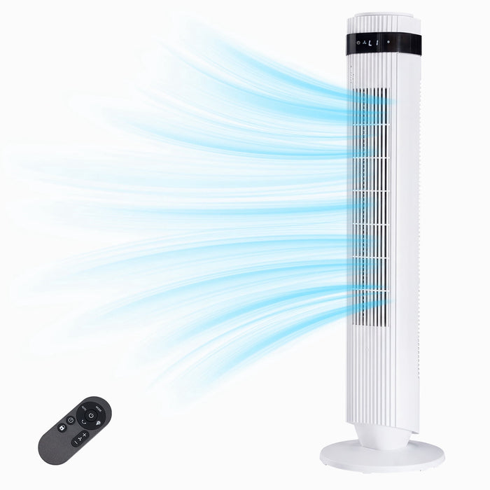 Blorly Tower Fan, Oscillating Fan with 26ft Air Delivery, 5 Speeds & 4 Modes, 22ft/s High Velocity Floor Fan with 12H Timer, Remote for Large Room Office, White