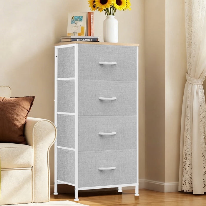 Ethovia 4-Drawer Storage Dresser with Wooden Tabletop, Stylish Fabric Drawers, Strong Metal Frame, Ideal for Organizing Your Bedroom, Living Room or Corridor, Light Gray