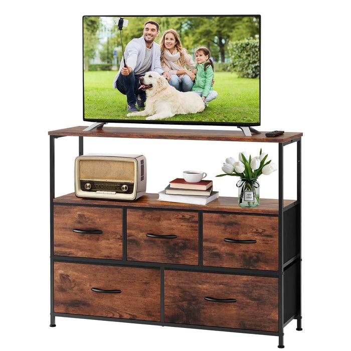 Taoset 5-Drawer Fabric Storage Organizer with Wood Top - Multifunctional Dresser for Bedroom, Living Room, Dorm,Brown