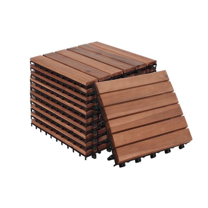 Betcozy 10 Pcs Interlocking Deck Tiles, Patio Flooring - Outdoor Waterproof Acacia Wood Tiles for All Weather Use - Balcony, Backyard, Indoor & Outdoor, Full