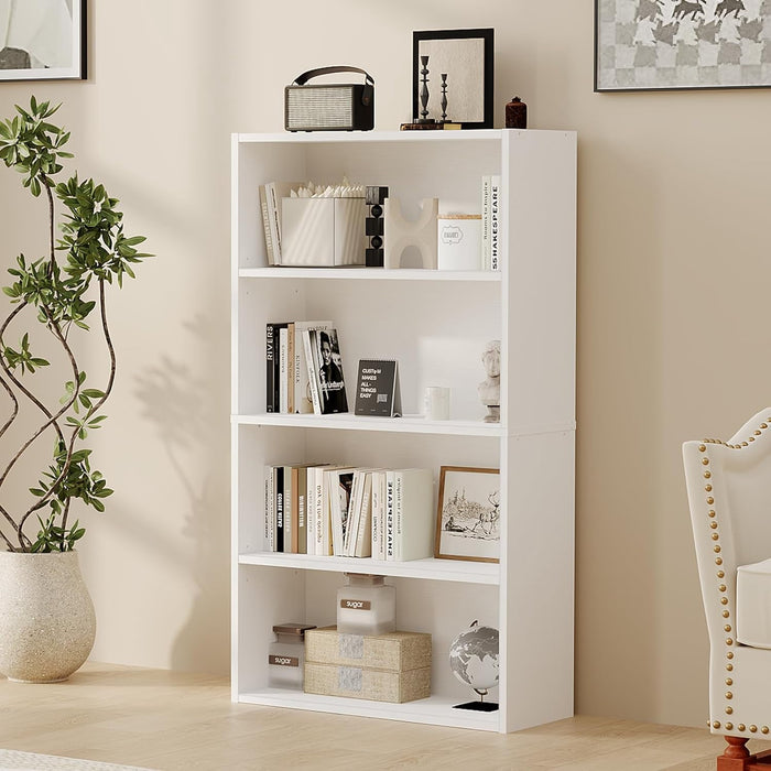 Blorly 4-Tier Bookcase, 42 Inch Industrial Storage Wall Shelf, Display Shelf for Living room, Bedroom, White