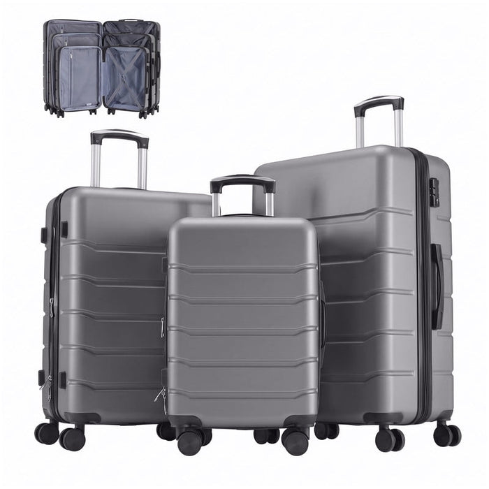 Simenmax 3 Piece Luggage Set, ABS Hardside Expandable Suitcase with Dual Spinner Wheels, Lightweight Travel Bag for Business & Short Vacation, Dark Gray
