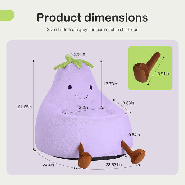 Simenmax 24'' Bean Bag Chair, Plush Rabbit Fur L-Shape Lounger, Washable Stuffed Sofa for Living Room, Bedroom & Reading Nook,Purple