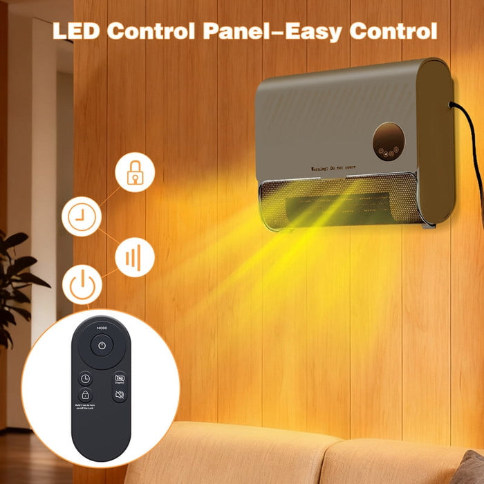 Simenmax 1500W Wall Mounted Space Heater with Remote, Adjustable Thermostat, 3 Heating Modes & 12H Timer, Gray