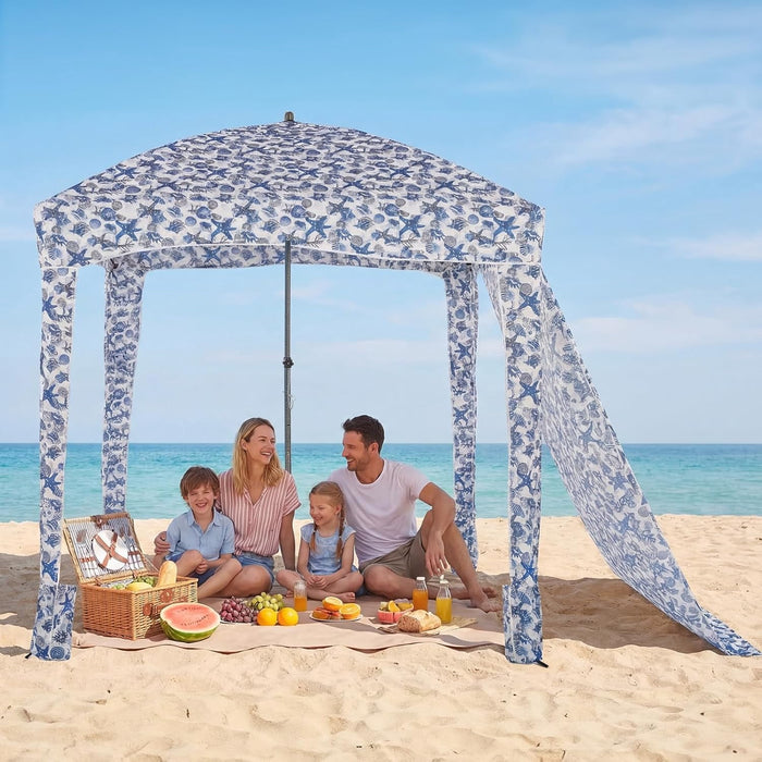 Betcozy 6x6ft Beach Canopy Tent with Side Wall, Tool-Free Setup Portable Sun Shelter, UPF 50+ Waterproof Sand Shield Shade with Storage Pockets & Sandbags for Camping, Beach, Patio (Starfish Shell)