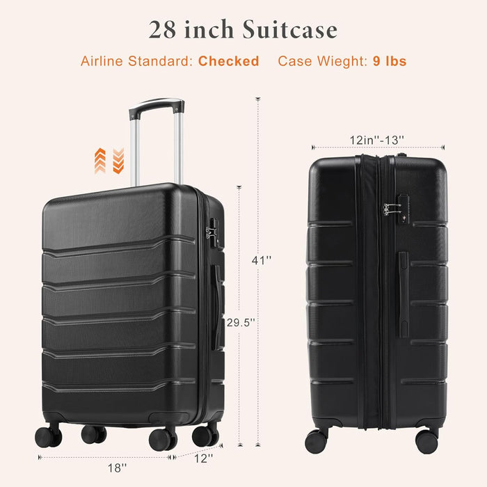 Sybels 28 Inch Carry On Luggage, Hard Shell Expandable Suitcase with TSA Lock and Double Spinner Wheels, Black
