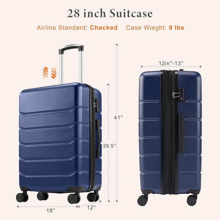 Sybels 28 Inch Carry On Luggage, Hard Shell Expandable Suitcase with TSA Lock and Double Spinner Wheels, Blue