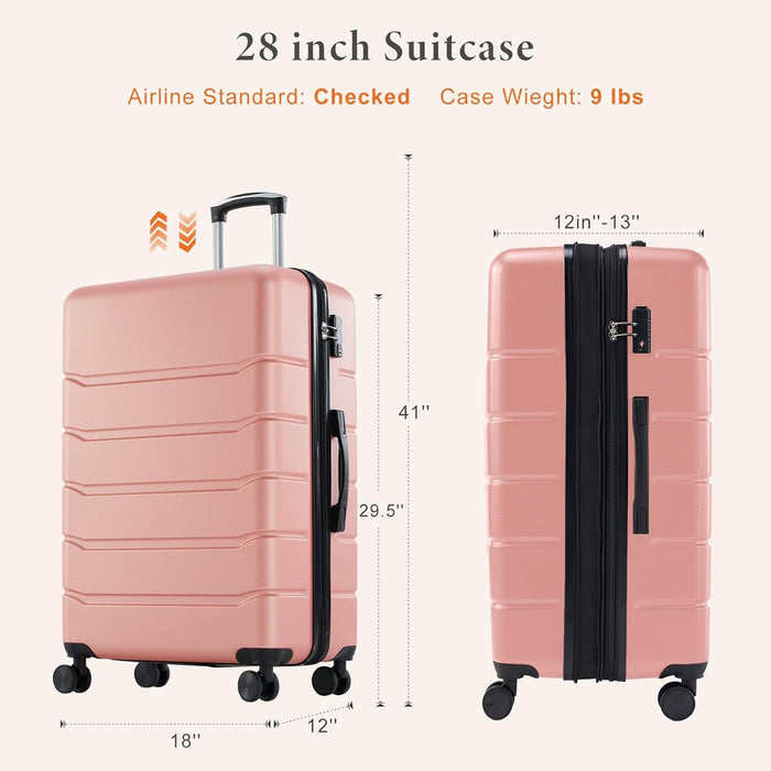 Sybels 28 Inch Carry On Luggage, Hard Shell Expandable Suitcase with TSA Lock and Double Spinner Wheels, Pink