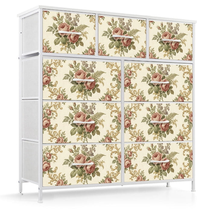 Taoset Fabric Dresser with 9 Drawers, Vintage Rose Floral Print Storage Cabinet