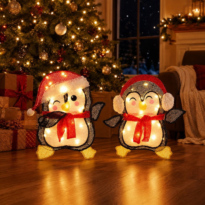 Simenmax 2-Piece Lighted Christmas Penguin Set with 50 Clear Incandescent Lights, Holiday Yard Decor for Indoor & Outdoor, Lawn, Garden, Patio, Porch