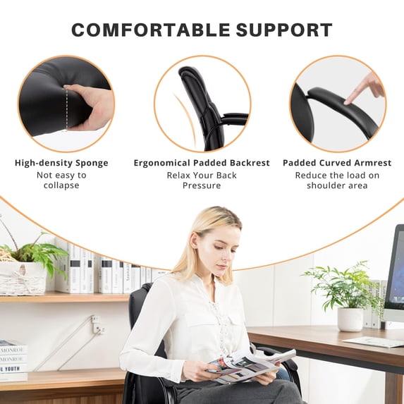 Parcus Waiting Room Chairs Set of 2, PU Leather Office Guest Reception Chairs with Padded Arms, No Wheels Stationary Chairs for Lobby, Conference, Home Office