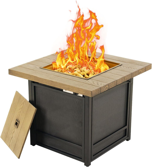 Betcozy Outdoor Fire Pit Table, 30 Inch Propane Fire Pit Table with Lid, 50,000 Btu Patio Tables with Lava Rocks, for Terrace, Deck, Backyard, Balcony, Amarillo