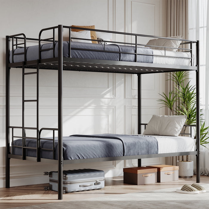 Taoset Bunk Bed Frame, Twin over Twin Heavy Duty Metal Frame with Safety Guardrail & Ladder, No Box Spring Needed, Black