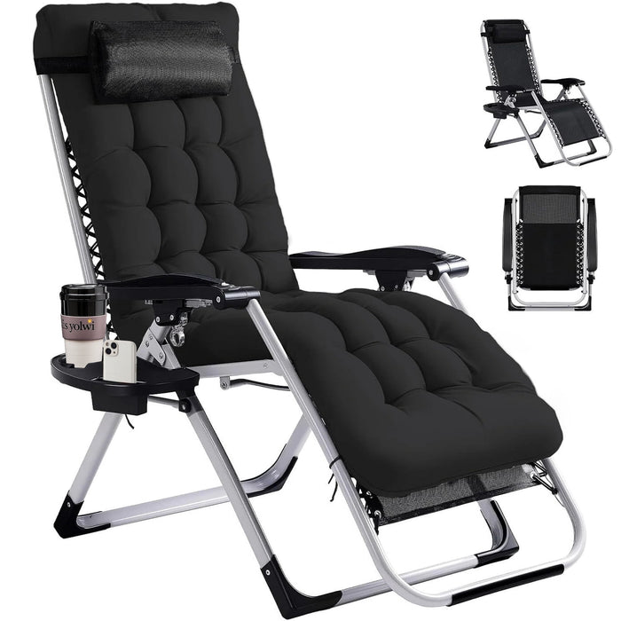 Betcozy Zero Gravity Chairs, Patio Folding Lawn Outdoor Lounge Gravity Camp Reclining Lounge Chair with Cup Holder Pillows for Poolside Backyard and Beach(Black)