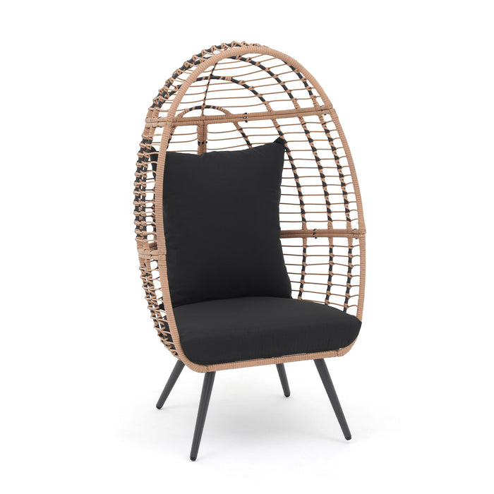 Beddle Egg Basket Chair, Large Wicker Lounger with Metal Stand & Cushion for Indoor/Outdoor Use