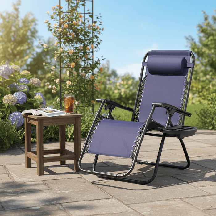 Blorly Adjustable Zero Gravity Chair Set of 2 , With Pillow and Cup Holder, Lounge Chair Recliners for Patio, Poolside, Garden, Backyard, Lawn (Blue)