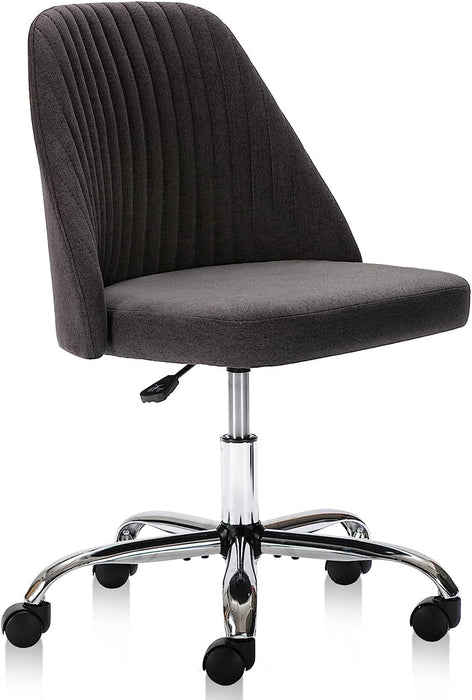 Betcozy Colorful Linen Desk Chair, Comfy Thick Seat with Swivel Wheels, Armless Task Chair, Dark Gray
