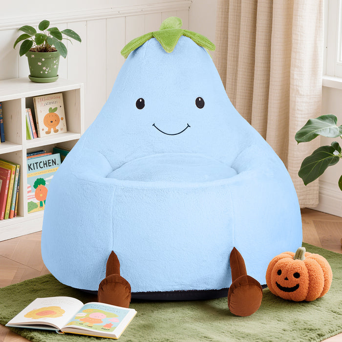 Simenmax 31'' Bean Bag Chair, Plush Rabbit Fur L-Shape Lounger, Washable Stuffed Sofa for Living Room, Bedroom & Reading Nook,Blue