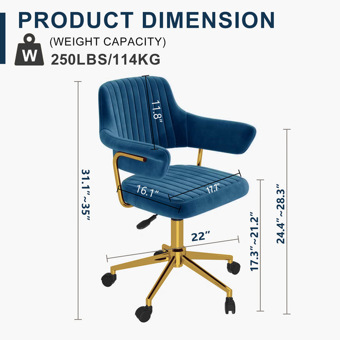 Office Desk Chair, Modern Cute Rolling Vanity Swivel Task Chairs with Wheels, Comfortable Back Seat for Home, Bedrooms, Office, Study, Student, Adults, Make-up, Dressing Room,Dark Blue