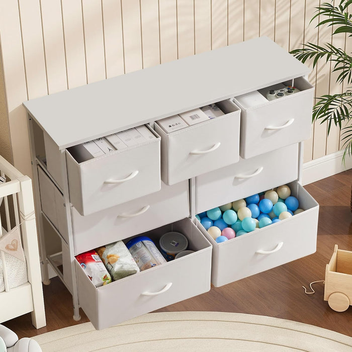 Bigleap 7 Drawer Dresser, Wide Chest Of Drawers Nightstand Storage Tower Storage Dresser Fabric Dresser With Wood Top for Living Room, Bedroom, Hallway, Nursery, White