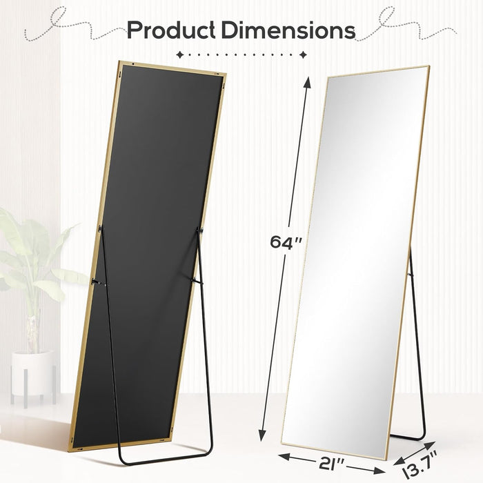 21"x64" Mirror Full Length, Body Wall Mirrors with Shatter-Proof Glass, Floor Standing, Hanging or Leaning, Large Tall Mirror with Stand Aluminum Alloy Frame for Bedroom Cloakroom