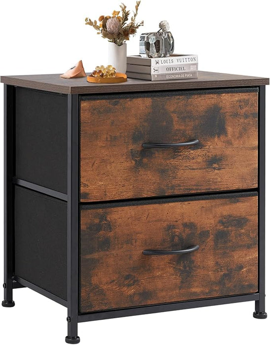 Sybels 20" Tall Bedside Table with 2 Fabric Storage Drawers, Compact Night Stand Dresser with Wooden Top for Bedroom, Dorm Room,Rust(1Pack)
