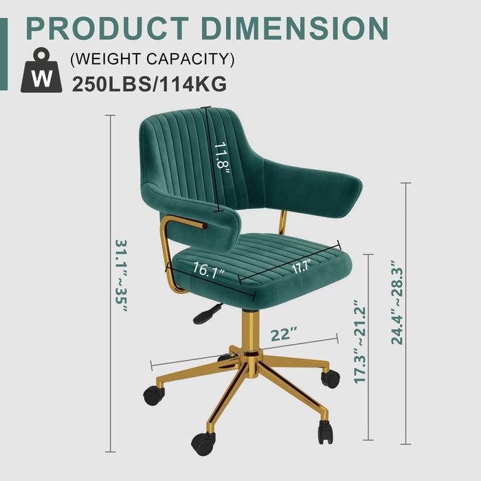Office Desk Chair, Modern Cute Rolling Vanity Swivel Task Chairs with Wheels, Comfortable Back Seat for Home, Bedrooms, Office, Study, Student, Adults, Make-up, Dressing Room,Green