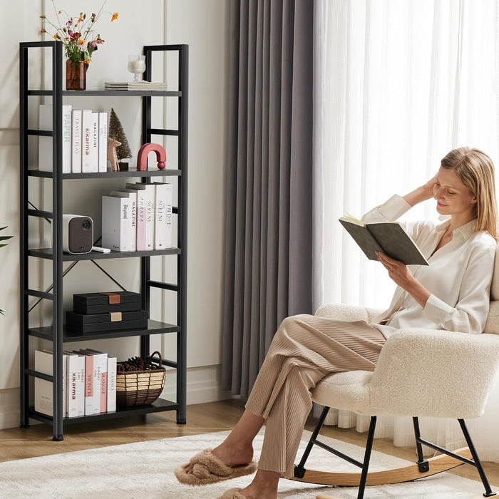 Bigleap 5 Tier Wooden Bookshelf Storage Shelves Organizer Retro Bookshelf Plant Display Shelf for Living Room Home Office Balcony - Black