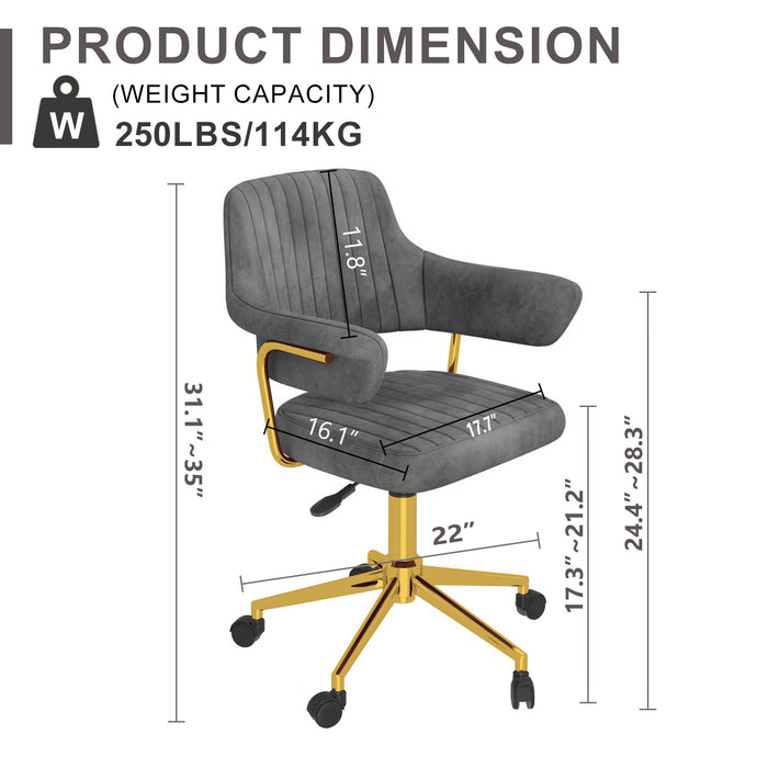Office Desk Chair, Modern Cute Rolling Vanity Swivel Task Chairs with Wheels, Comfortable Back Seat for Home, Bedrooms, Office, Study, Student, Adults, Make-up, Dressing Room,Dark Gray